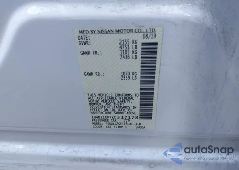 2019 Nissan Leaf Sl Plus из США, поврежденный, VIN 1N4BZ1CP7KC317178